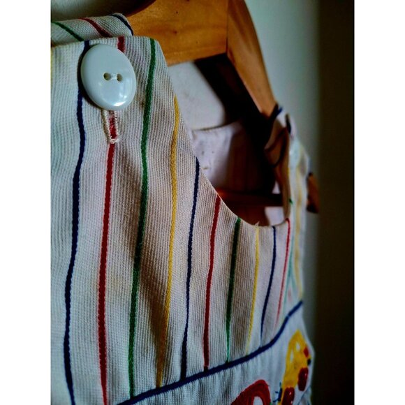 Vintage 80s 90s Toddler Striped Overalls with Car Appliqué & Button Closures - Picture 4 of 11